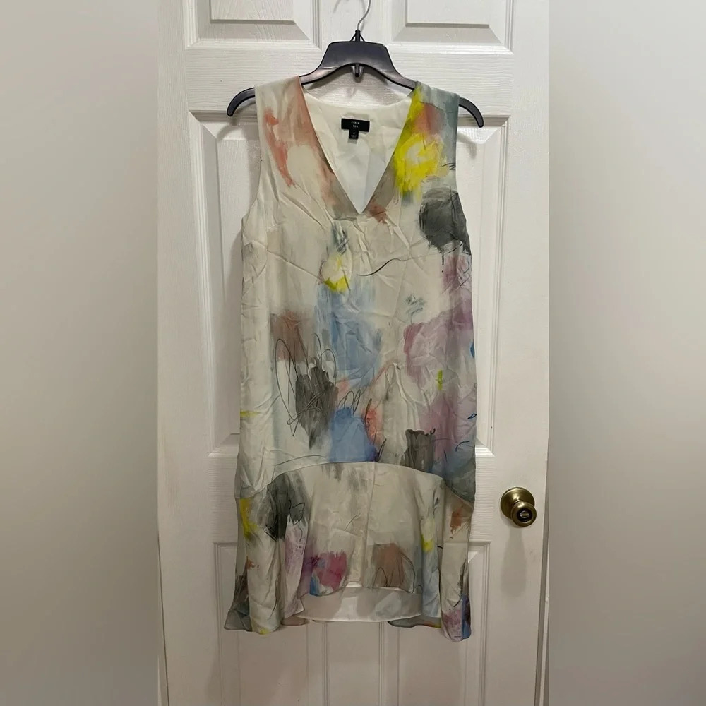 J. CREW 365 WATERCOLOR SILK SLEEVELESS V-NECK DRESS LUXE ART TO WEAR SIZE 4